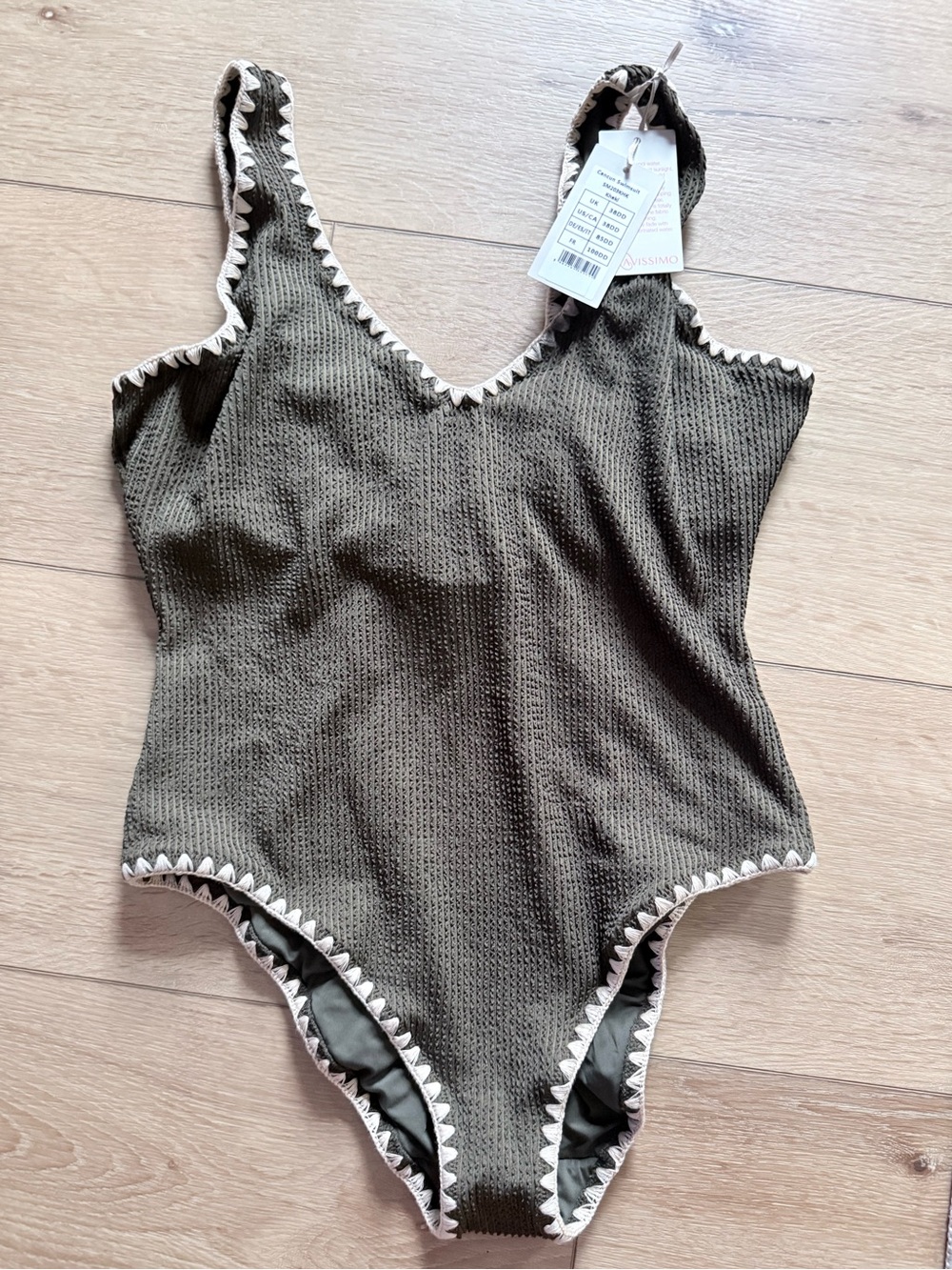 Olive Green Scalloped Edge One-Piece Swimsuit